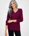 Style & Co Style Co Womens Cotton Cable Knit V Neck Sweater Pxs 4x Created For Macys In Purple