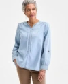 Style & Co Style Co Womens Cotton Denim Split Neck Popover Top Pxs 28w Exclusively At Macys In Blue
