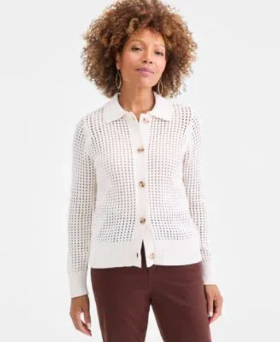 Style & Co Style Co Womens Cotton Open Stitch Cardigan Sweater Macys Exclusive In White