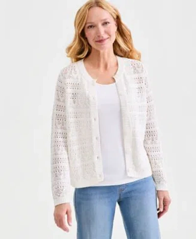 Style & Co Style Co Womens Cotton Pointelle Cardigan Sweater Macys Exclusive In Multi