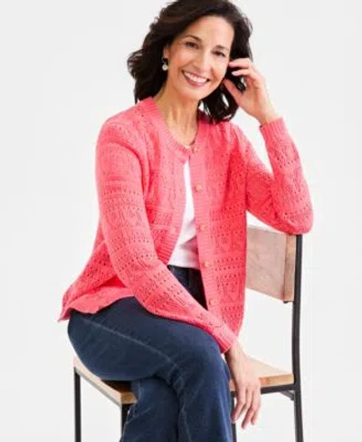 Style & Co Style Co Womens Cotton Pointelle Cardigan Sweater Macys Exclusive In Pink