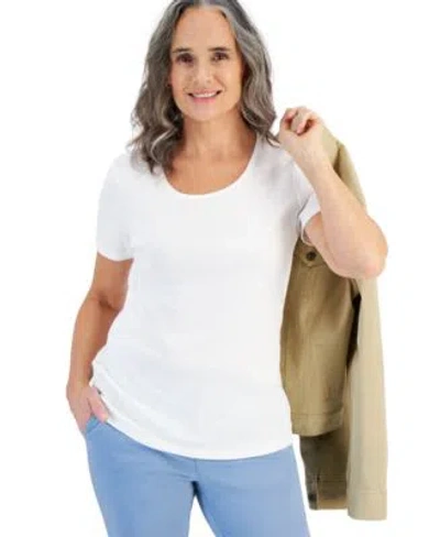 Style & Co Style Co Womens Cotton Short Sleeve Scoop Neck Top Pxs 4x Created For Macys In White