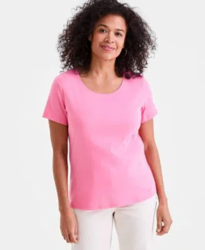 Style & Co Style Co Womens Cotton Short Sleeve Scoop Neck Top Pxs 4x Created For Macys In Pink