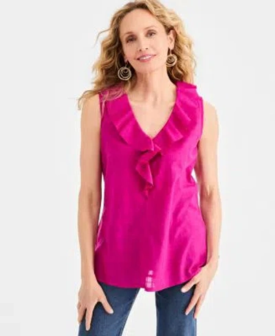 Style & Co Style Co Womens Cotton Sleeveless Ruffle Top Macys Exclusive In Pink