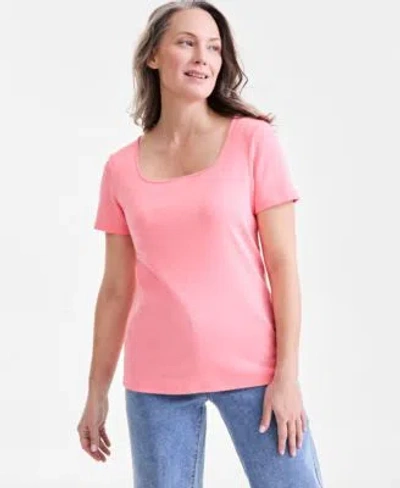 Style & Co Style Co Womens Cotton Square Neck Short Sleeve T Shirt Pxs 3x Exclusively At Macys In Blue