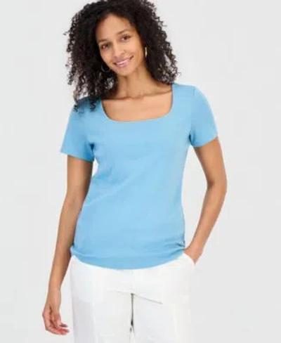 Style & Co Style Co Womens Cotton Square Neck Short Sleeve T Shirt Pxs Xxl Exclusively At Macys In White