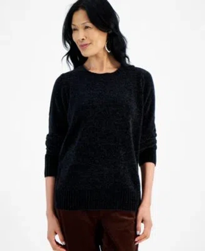 Style & Co Style Co Womens Crewneck Chenille Long Sleeve Sweater Created For Macys In Deep Black