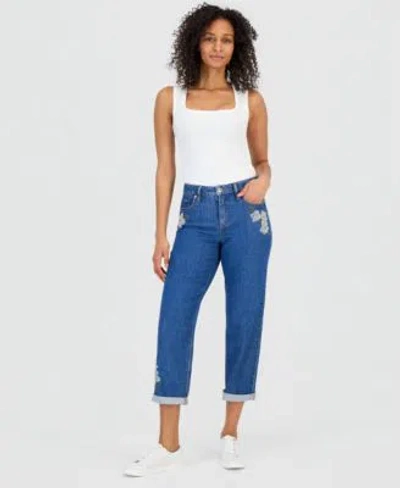Style & Co Style Co Womens Embroidered Mid Rise Relaxed Straight Leg Jeans Macys Exclusive In White