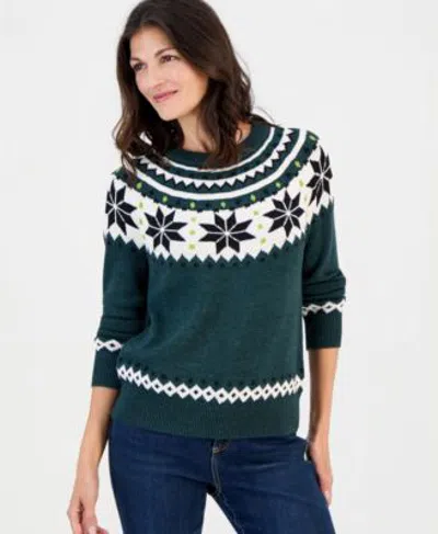 Style & Co Style Co Womens Fair Isle Crewneck Sweater Macys Exclusive In Deep Black