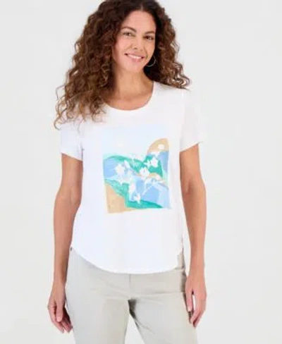 Style & Co Style Co Womens Graphic Short Sleeve Crewneck T Shirt Macys Exclusive In White