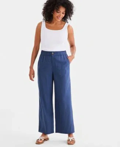 Style & Co Style Co Womens Linen Blend Button Front Wide Leg Pants Macys Exclusive In Stone Wall