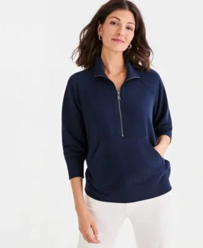 Style & Co Style Co Womens Luxlounge French Terry Half Zip Sweatshirt Macys Exclusive In Blue