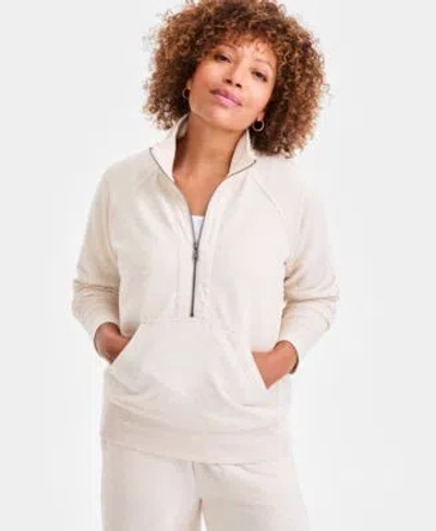 Style & Co Style Co Womens Luxsoft Fleece Half Zip Sweatshirt Xs Pxl Macys Exclusive In White
