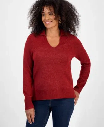Style & Co Style Co Womens Luxsoft Johnny Collar Sweater Macys Exclusive In Red