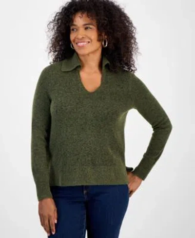 Style & Co Style Co Womens Luxsoft Johnny Collar Sweater Pxs 4x Macys Exclusive In Green