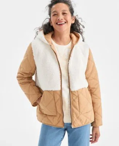 Style & Co Style Co Womens Mixed Media Sherpa Jacket Macys Exclusive In Multi