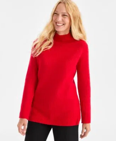 Style & Co Style Co Womens Mock Neck Ribbed Tunic Sweater Macys Exclusive In Red
