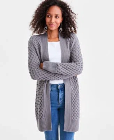 Style & Co Style Co Womens Open Front Stitch Cardigan Sweater Macys Exclusive In Gray