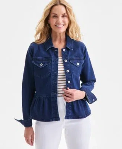 Style & Co Style Co Womens Peplum Denim Jacket Macys Exclusive In Blue