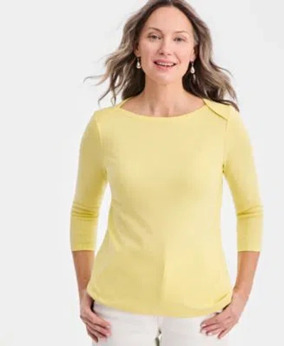 Style & Co Style Co Womens Pima Cotton 3 4 Sleeve Boat Neck Top Pp 4x Created For Macys In Yellow