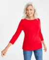 Style & Co Women's Pima Cotton 3/4-sleeve Boat-neck Top, Created For Macy's In Red