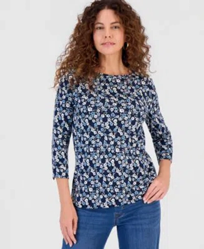 Style & Co Style Co Womens Pima Delilah Ditsy Print Boatneck Top Macys Exclusive In Multi