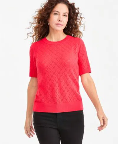 Style & Co Style Co Womens Pointelle Crewneck Short Sleeve Sweater Macys Exclusive In Palomino