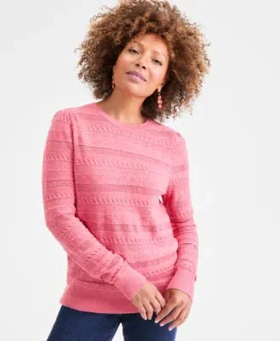 Style & Co Style Co Womens Pointelle Crewneck Sweater Macys Exclusive In Eggnog