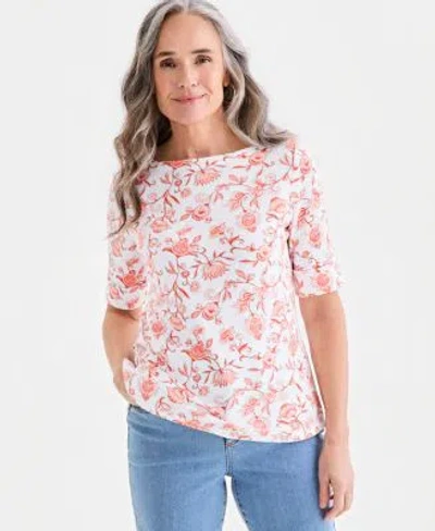 Style & Co Style Co Womens Printed Boat Neck Elbow Sleeve Top Macys Exclusive In Multi