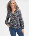 Style & Co Style Co Womens Printed Cotton Gauze Popover Top Pxs 4x Exclusively At Macys In Multi