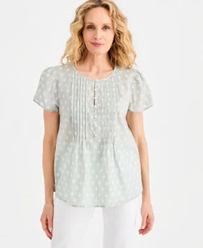 Style & Co Style Co Womens Printed Cotton Pintuck Flutter Sleeve Top Macys Exclusive In Green