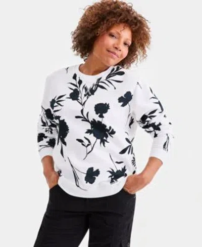 Style & Co Style Co Womens Printed Fleece Crewneck Sweatshirt Macys Exclusive In White