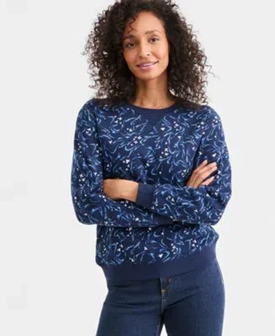 Style & Co Style Co Womens Printed Fleece Crewneck Sweatshirt Macys Exclusive In Blue