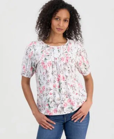Style & Co Style Co Womens Printed Lace Trimmed Knit Top Macys Exclusive In White