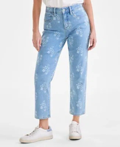 Style & Co Style Co Womens Printed Mid Rise Curvy Capri Jeans S 16p Exclusively At Macys In Blue