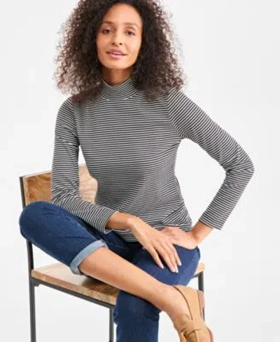 Style & Co Style Co Womens Printed Mock Neck Knit Top Macys Exclusive In Bright White