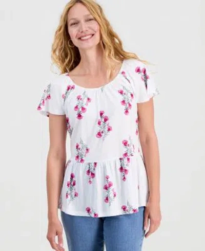 Style & Co Style Co Womens Printed Peplum Scoop Neck Top Macys Exclusive In White