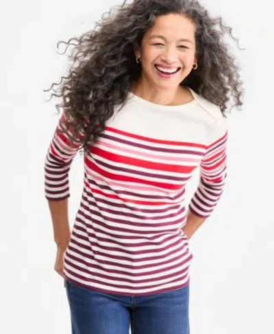 Style & Co Style Co Womens Printed Pima Cotton 3 4 Sleeve Boat Neck Top Macys Exclusive In Multi