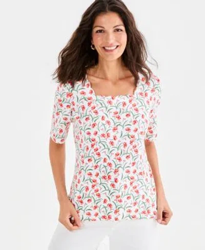 Style & Co Style Co Womens Printed Scalloped Square Neck Top Macys Exclusive In Industrial Blue