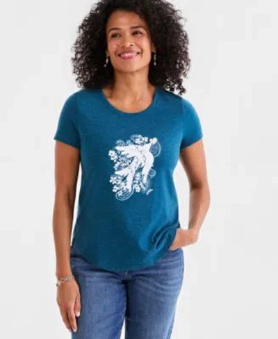 Style & Co Style Co Womens Printed Short Sleeve Crewneck T Shirt Macys Exclusive In Blue