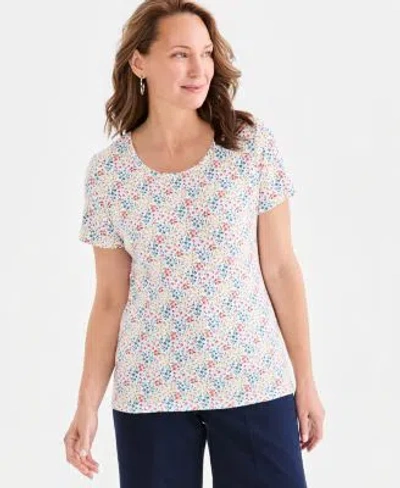 Style & Co Style Co Womens Printed Short Sleeve Scoop Neck Top Macys Exclusive In White