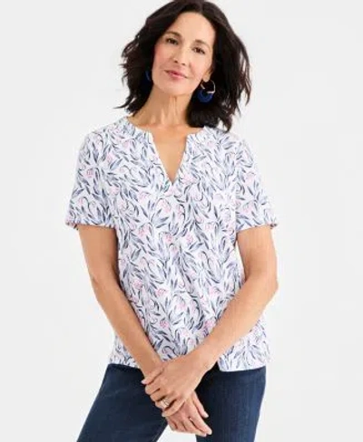 Style & Co Style Co Womens Printed Short Sleeve Split Neck Top Macys Exclusive In Multi