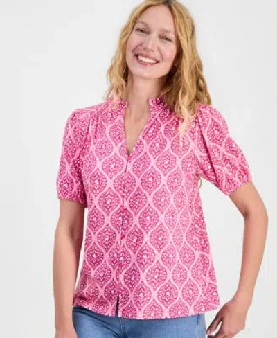 Style & Co Style Co Womens Printed Split Neck Knit Top Macys Exclusive In Pink