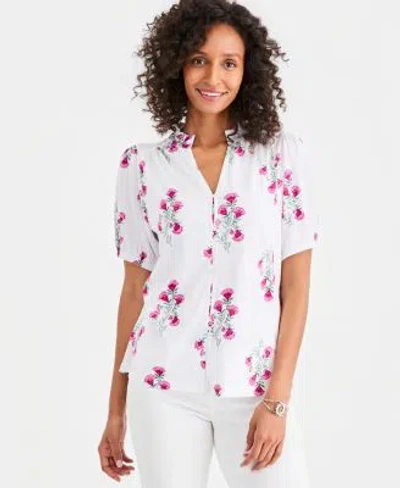 Style & Co Style Co Womens Printed Split Neck Knit Top Macys Exclusive In White