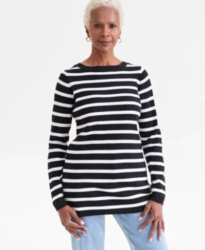 Style & Co Style Co Womens Ribbed Boat Neck Tunic Sweater Macys Exclusive In Black