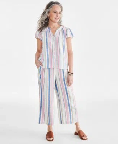 Style & Co Style Co Womens Sandy Stripe Flutter Sleeve Top Cropped Drawstring Pants Created For Macys In Multi Stripe