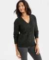 Style & Co Style Co Womens Sequin V Neck Cable Knit Pullover Sweater Pxs Xxl Macys Exclusive In Black