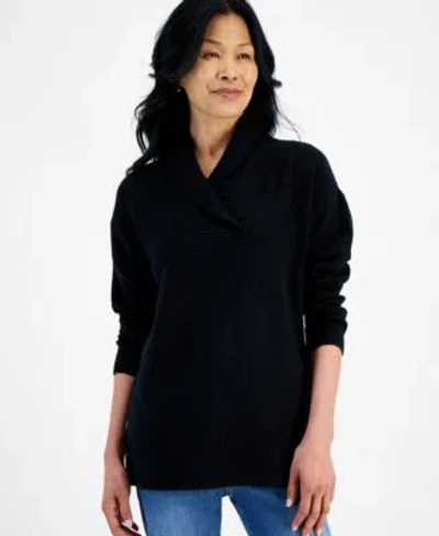 Style & Co Style Co Womens Shawl Collar Button Hem Tunic Sweater Pxs 4x Created For Macys In Black