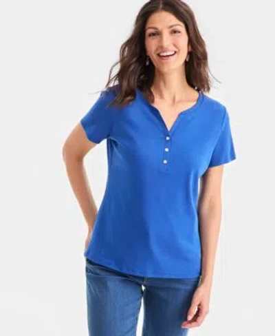 Style & Co Style Co Womens Short Sleeve Cotton Henley Top Pxs 4x Exclusively At Macys In Animal Print