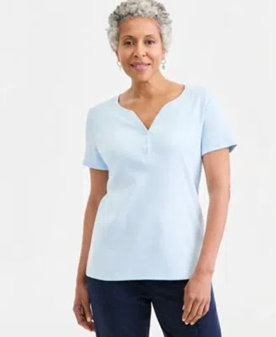 Style & Co Style Co Womens Short Sleeve Cotton Henley Top Pxs 4x Exclusively At Macys In Blue